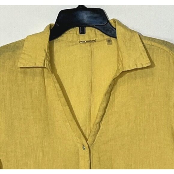 Elie Tahari Yellow 100% Linen Gauze Button Lagenlook Long Shirt Tunic Top - Picture 6 of 7